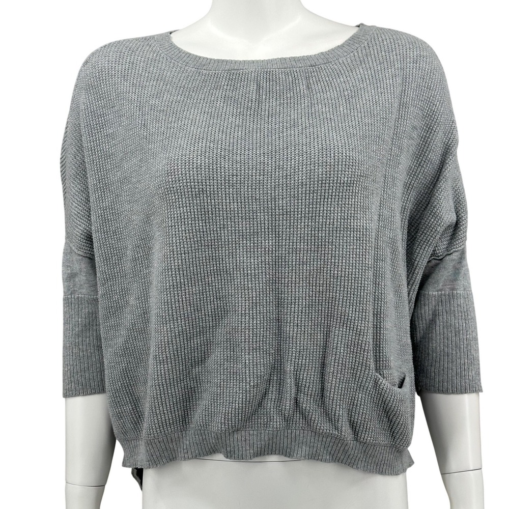 Eileen Fisher Sweater Womens Large Gray Organic Cotton 3/4 Sleeve Oversized Knit